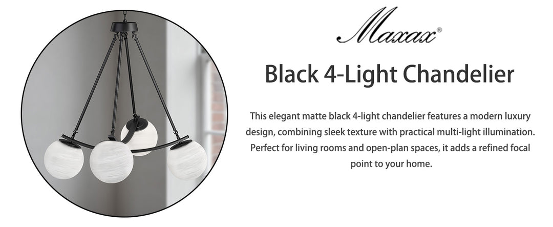 Nimbus 4-light 33"w Black/brass Modern Chandelier For Dining Room Or Kitchen Island,feature Frosted Globe Glass Shades #29035