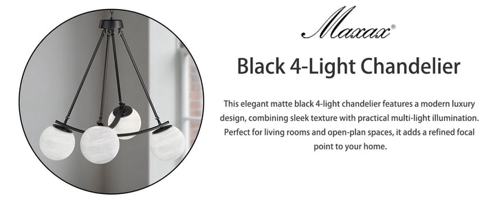 Nimbus 4-light 33"w Black/brass Modern Chandelier For Dining Room Or Kitchen Island,feature Frosted Globe Glass Shades #29035