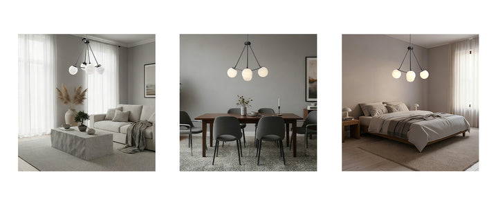 Nimbus 4-light 33"w Black/brass Modern Chandelier For Dining Room Or Kitchen Island,feature Frosted Globe Glass Shades #29035