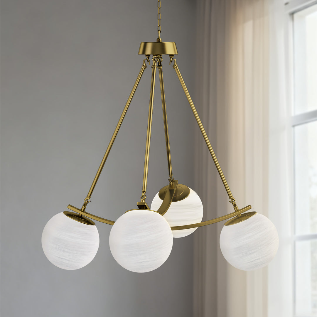 Nimbus 4-light 33"w Black/brass Modern Chandelier For Dining Room Or Kitchen Island,feature Frosted Globe Glass Shades #29035