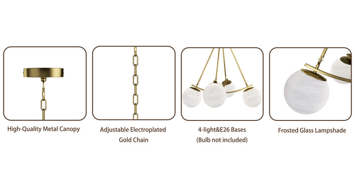 Nimbus 4-light 33"w Black/brass Modern Chandelier For Dining Room Or Kitchen Island,feature Frosted Globe Glass Shades #29035