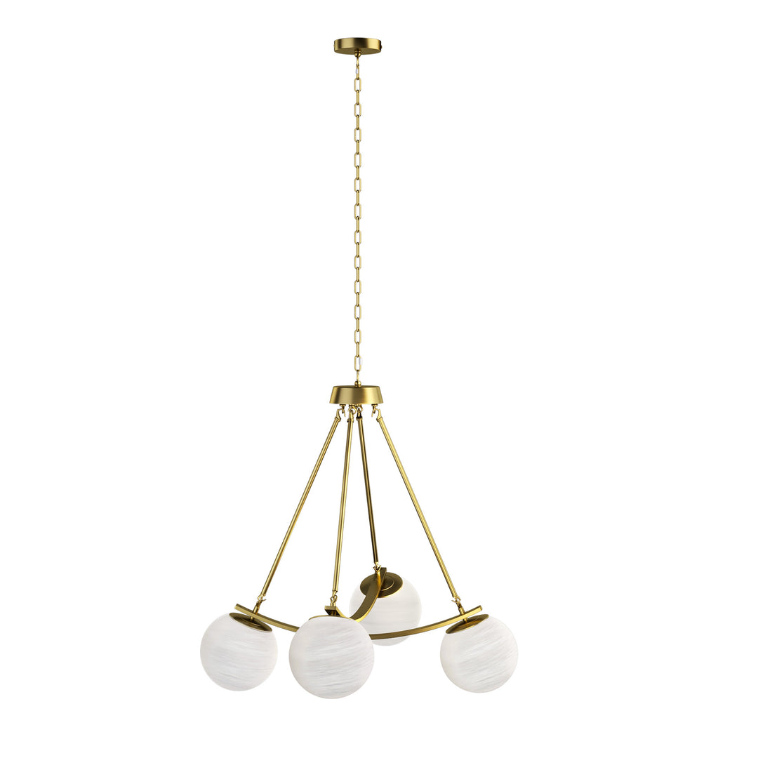 Nimbus 4-light 33"w Black/brass Modern Chandelier For Dining Room Or Kitchen Island,feature Frosted Globe Glass Shades #29035