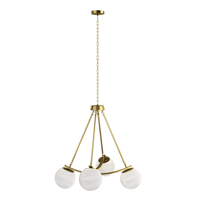 Nimbus 4-light 33"w Black/brass Modern Chandelier For Dining Room Or Kitchen Island,feature Frosted Globe Glass Shades #29035
