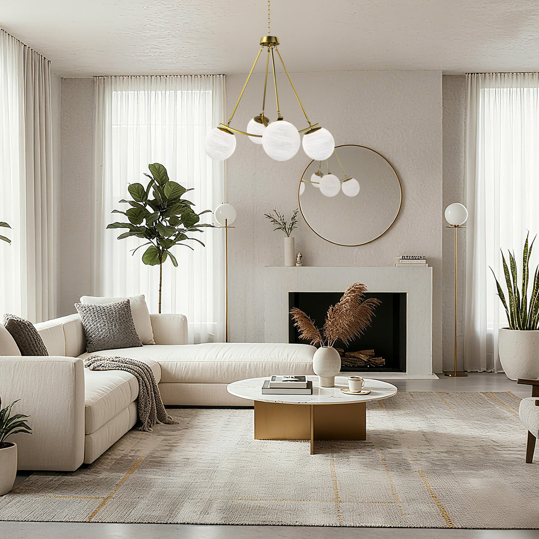 Nimbus 4-light 33"w Black/brass Modern Chandelier For Dining Room Or Kitchen Island,feature Frosted Globe Glass Shades #29035