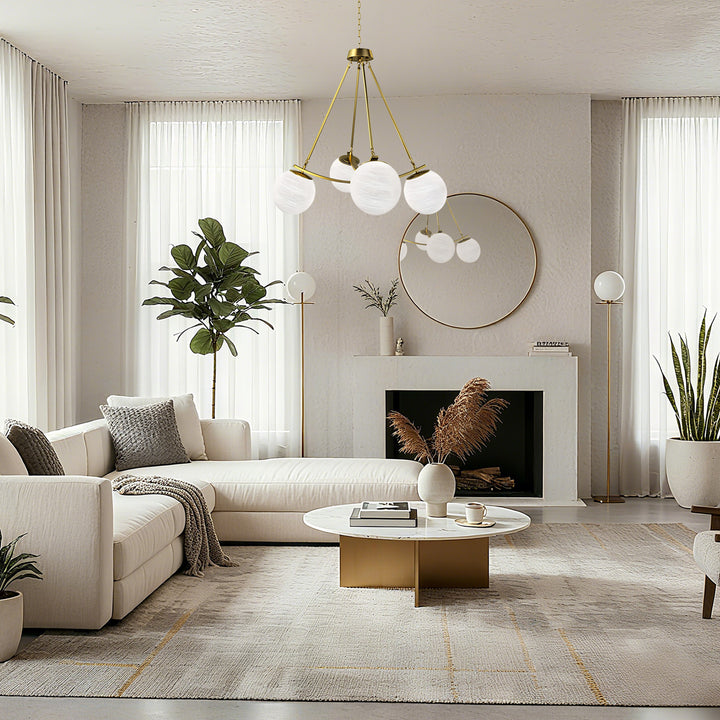 Nimbus 4-light 33"w Black/brass Modern Chandelier For Dining Room Or Kitchen Island,feature Frosted Globe Glass Shades #29035