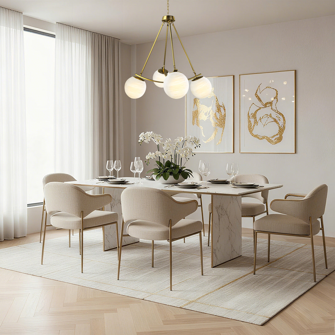 Nimbus 4-light 33"w Black/brass Modern Chandelier For Dining Room Or Kitchen Island,feature Frosted Globe Glass Shades #29035