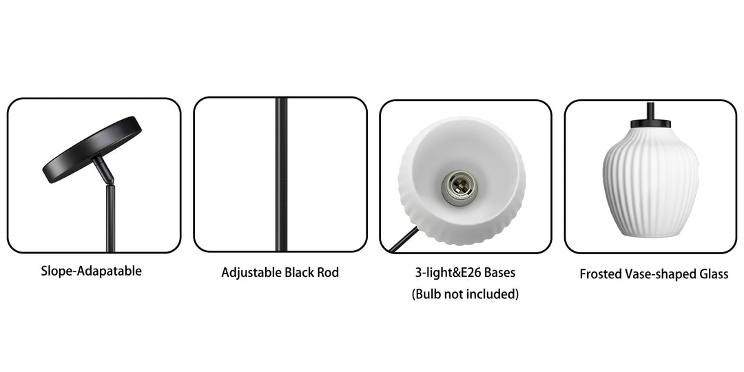 Glimmer 3-Light 36"W Black/Gold Modern Linear Pendant With Frosted Glass Shades For Kitchen Island Or Dining Room #29037