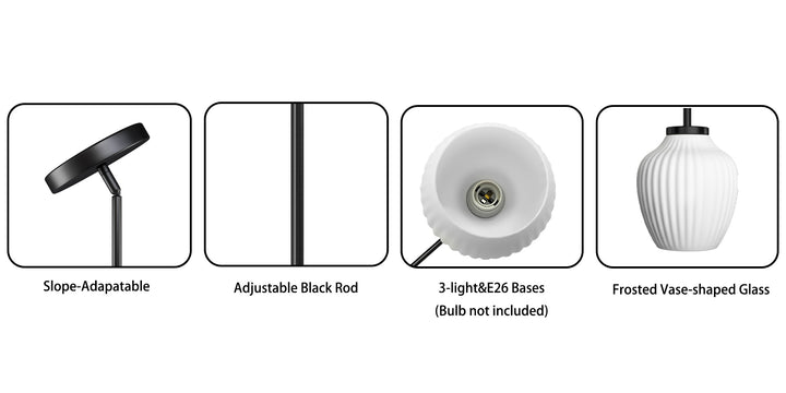 Glimmer 3-Light 36"W Black/Gold Modern Linear Pendant With Frosted Glass Shades For Kitchen Island Or Dining Room #29037