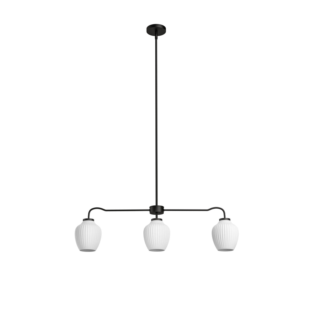 Glimmer 3-Light 36"W Black/Gold Modern Linear Pendant With Frosted Glass Shades For Kitchen Island Or Dining Room #29037
