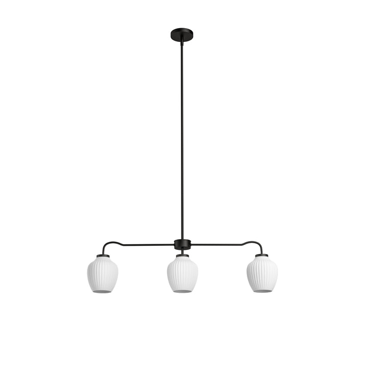 Glimmer 3-Light 36"W Black/Gold Modern Linear Pendant With Frosted Glass Shades For Kitchen Island Or Dining Room #29037