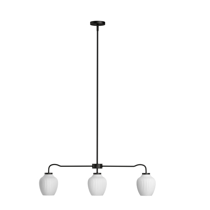 Glimmer 3-Light 36"W Black/Gold Modern Linear Pendant With Frosted Glass Shades For Kitchen Island Or Dining Room #29037