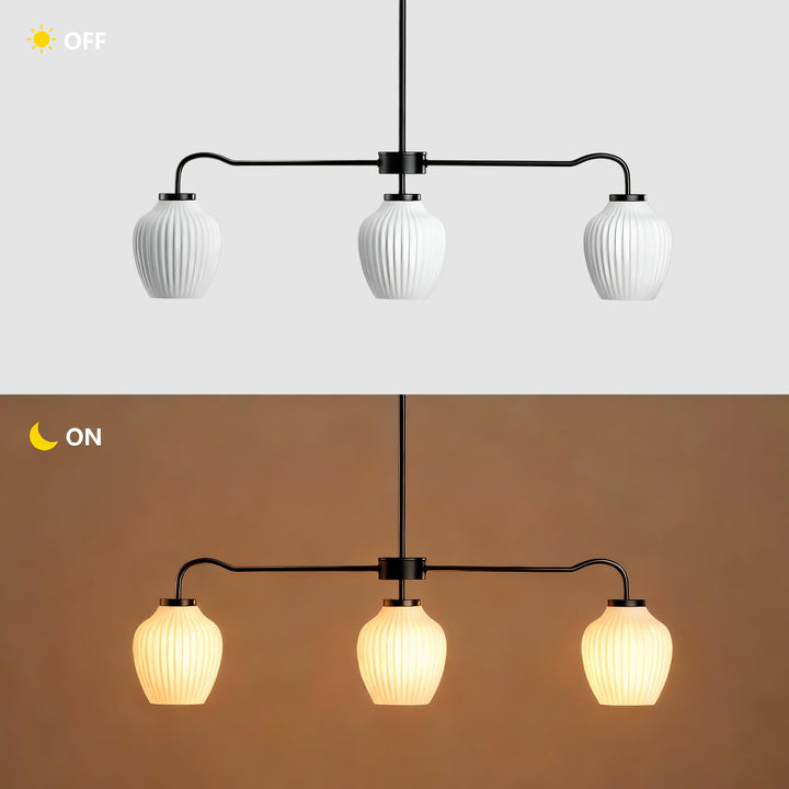 Glimmer 3-Light 36"W Black/Gold Modern Linear Pendant With Frosted Glass Shades For Kitchen Island Or Dining Room #29037