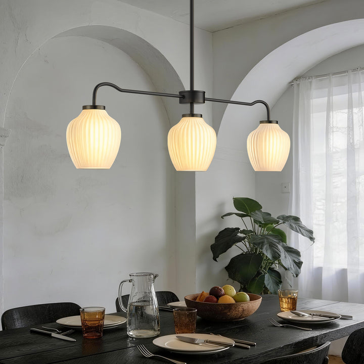 Glimmer 3-Light 36"W Black/Gold Modern Linear Pendant With Frosted Glass Shades For Kitchen Island Or Dining Room #29037