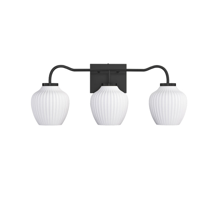 3-light 24''W Dimmable Black Wrought Iron Bathroom Vanity Lights with Frosted Milk White Shade #29037