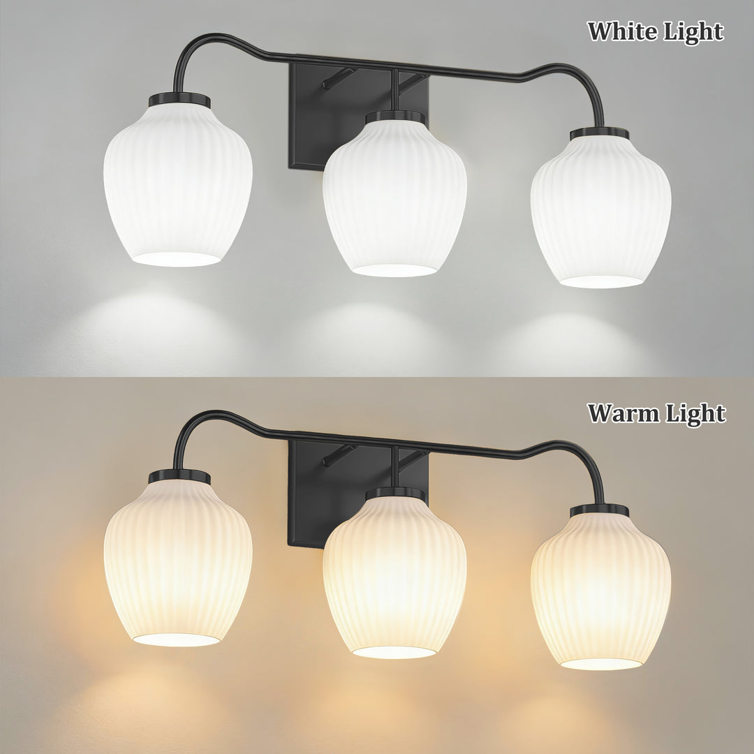 3-light 24''W Dimmable Black Wrought Iron Bathroom Vanity Lights with Frosted Milk White Shade #29037