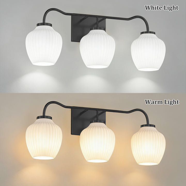 3-light 24''W Dimmable Black Wrought Iron Bathroom Vanity Lights with Frosted Milk White Shade #29037