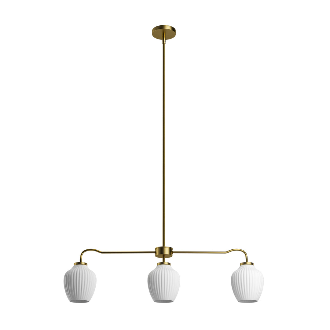 Glimmer 3-Light 36"W Black/Gold Modern Linear Pendant With Frosted Glass Shades For Kitchen Island Or Dining Room #29037