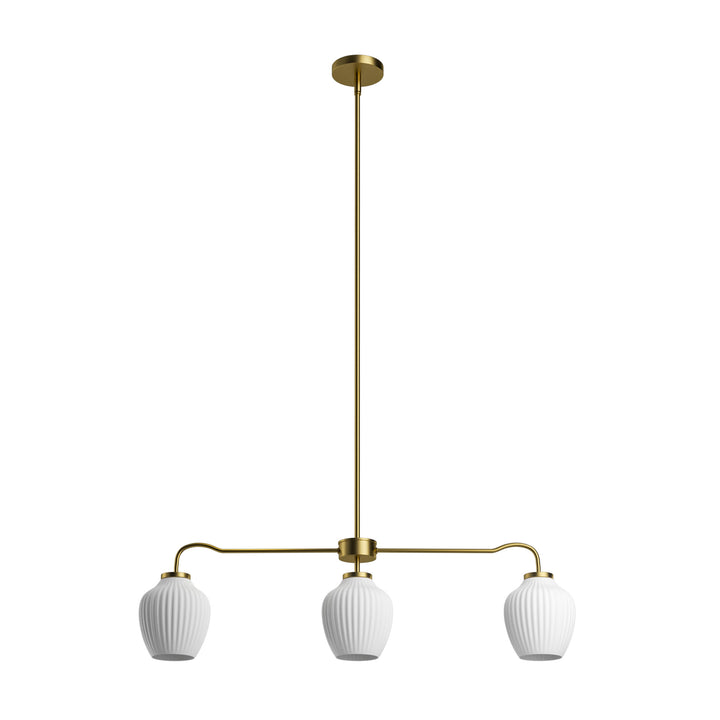 Glimmer 3-Light 36"W Black/Gold Modern Linear Pendant With Frosted Glass Shades For Kitchen Island Or Dining Room #29037