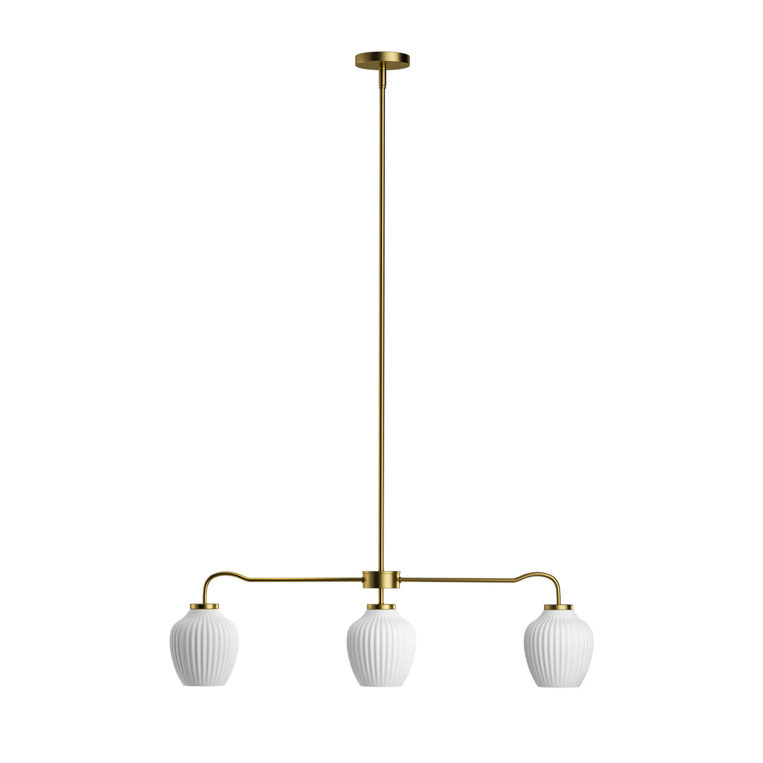 Glimmer 3-Light 36"W Black/Gold Modern Linear Pendant With Frosted Glass Shades For Kitchen Island Or Dining Room #29037