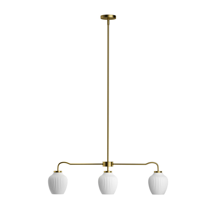 Glimmer 3-Light 36"W Black/Gold Modern Linear Pendant With Frosted Glass Shades For Kitchen Island Or Dining Room #29037