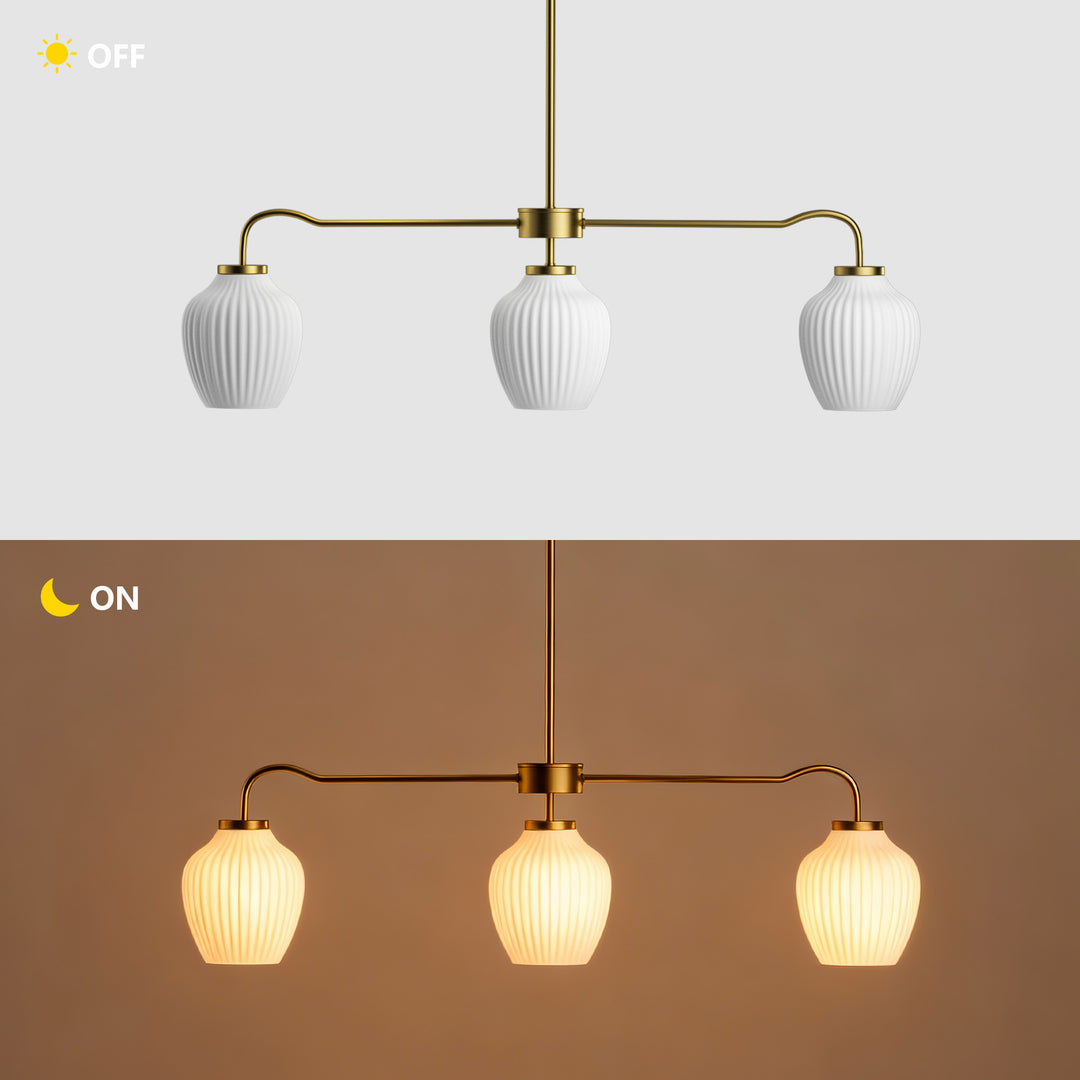 Glimmer 3-Light 36"W Black/Gold Modern Linear Pendant With Frosted Glass Shades For Kitchen Island Or Dining Room #29037