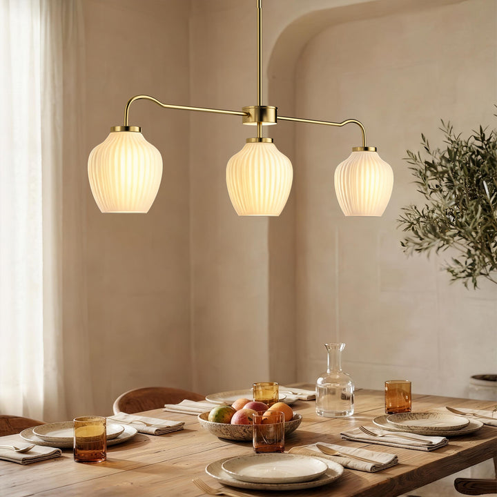 Glimmer 3-Light 36"W Black/Gold Modern Linear Pendant With Frosted Glass Shades For Kitchen Island Or Dining Room #29037