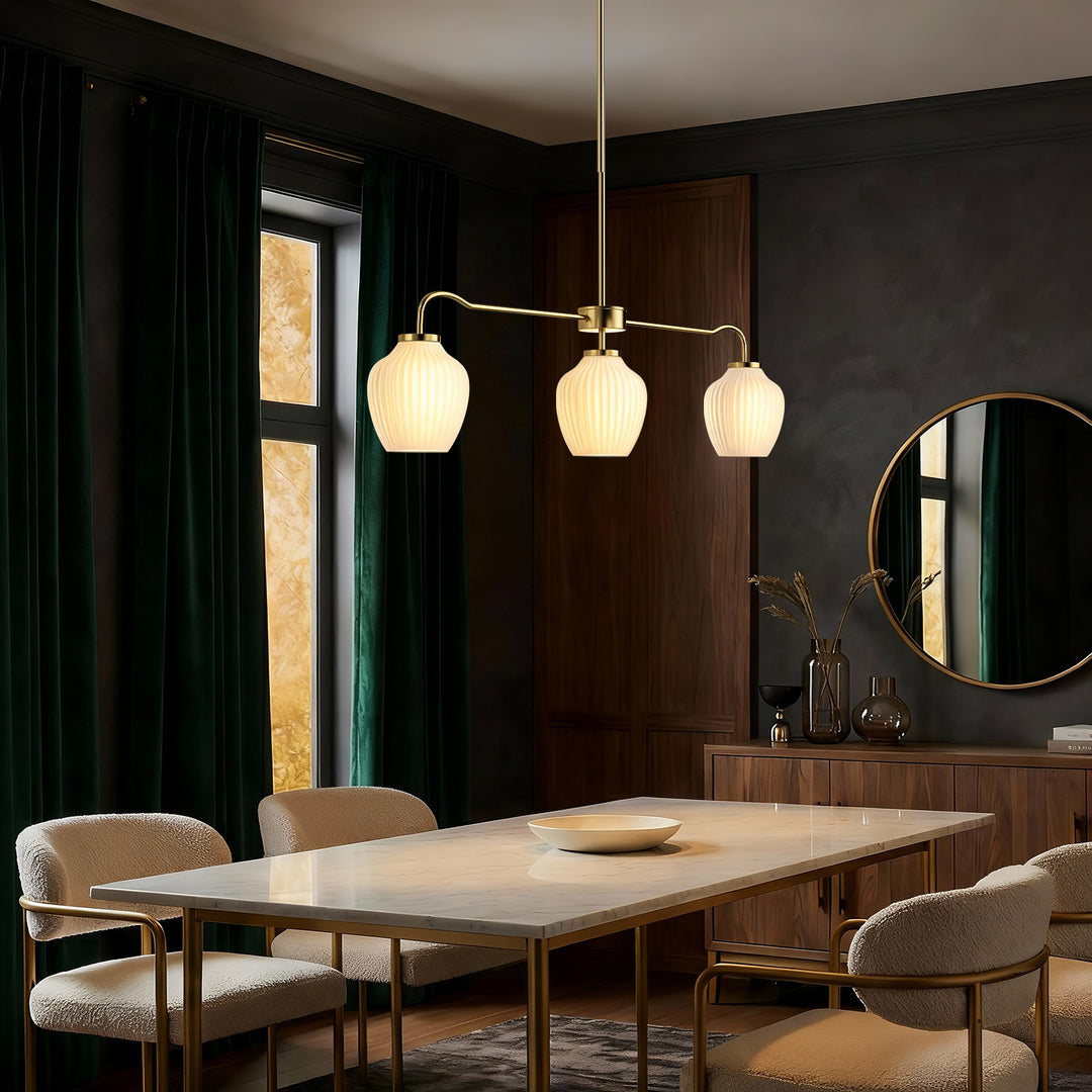 Glimmer 3-Light 36"W Black/Gold Modern Linear Pendant With Frosted Glass Shades For Kitchen Island Or Dining Room #29037