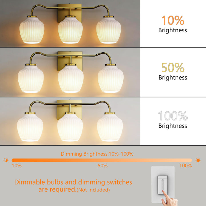 3-light 24''W Dimmable Black Wrought Iron Bathroom Vanity Lights with Frosted Milk White Shade #29037