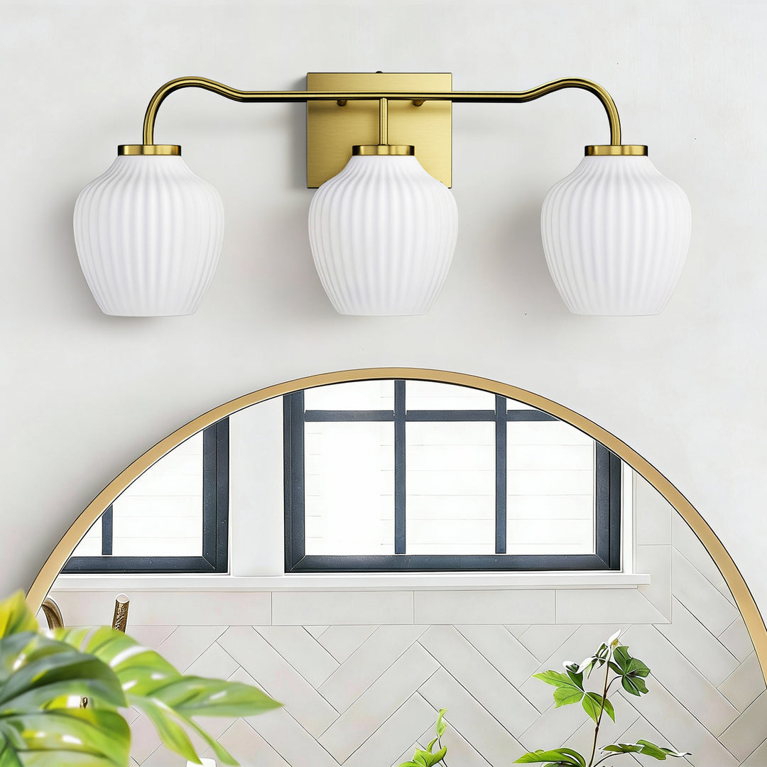 3-light 24''W Dimmable Black Wrought Iron Bathroom Vanity Lights with Frosted Milk White Shade #29037