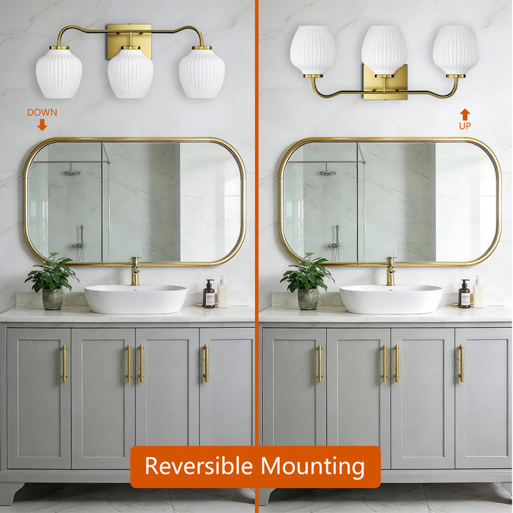 3-light 24''W Dimmable Black Wrought Iron Bathroom Vanity Lights with Frosted Milk White Shade #29037