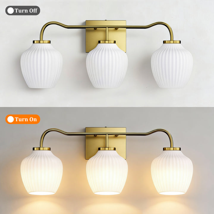 3-light 24''W Dimmable Black Wrought Iron Bathroom Vanity Lights with Frosted Milk White Shade #29037