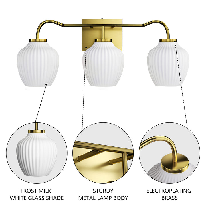 3-light 24''W Dimmable Black Wrought Iron Bathroom Vanity Lights with Frosted Milk White Shade #29037