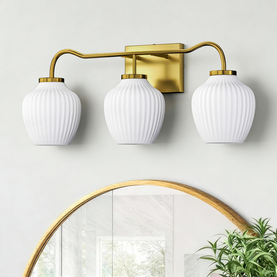 3-light 24''W Dimmable Black Wrought Iron Bathroom Vanity Lights with Frosted Milk White Shade #29037