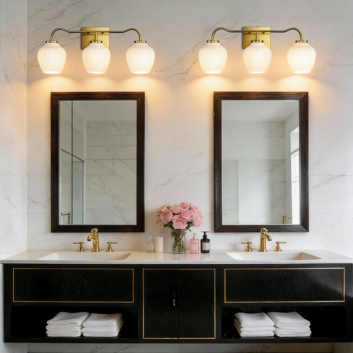 3-light 24''W Dimmable Black Wrought Iron Bathroom Vanity Lights with Frosted Milk White Shade #29037