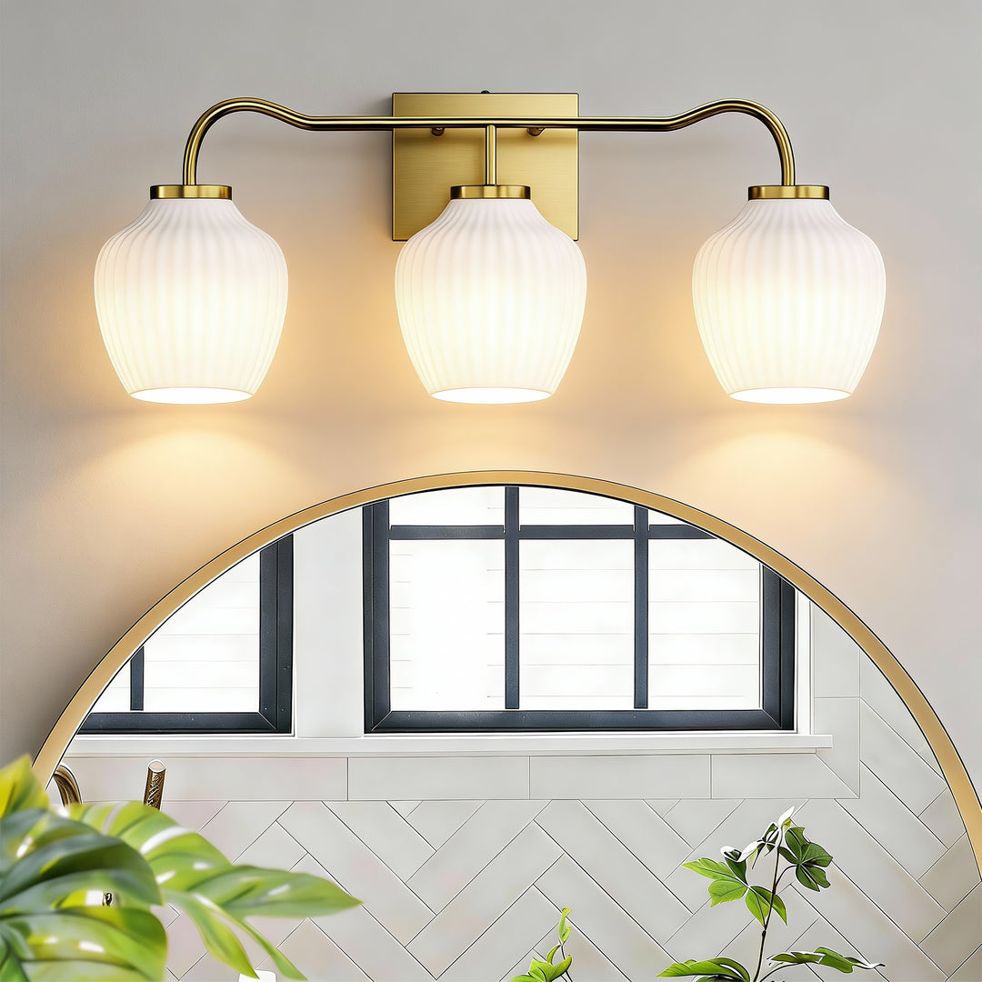 3-light 24''W Dimmable Black Wrought Iron Bathroom Vanity Lights with Frosted Milk White Shade #29037