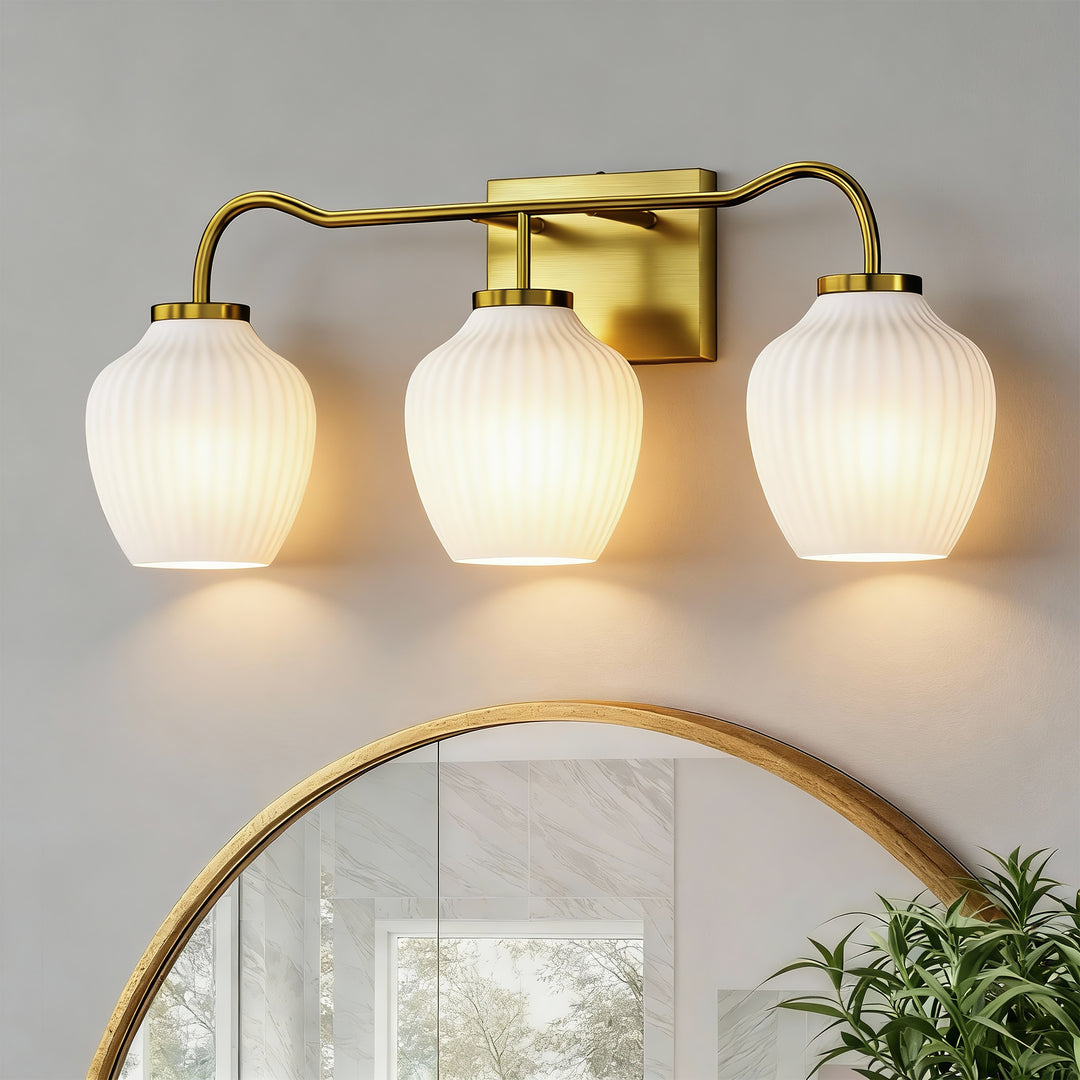 3-light 24''W Dimmable Black Wrought Iron Bathroom Vanity Lights with Frosted Milk White Shade #29037