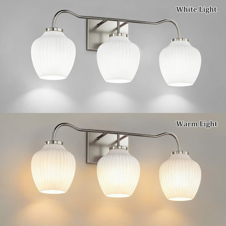 3-light 24''W Dimmable Black Wrought Iron Bathroom Vanity Lights with Frosted Milk White Shade #29037