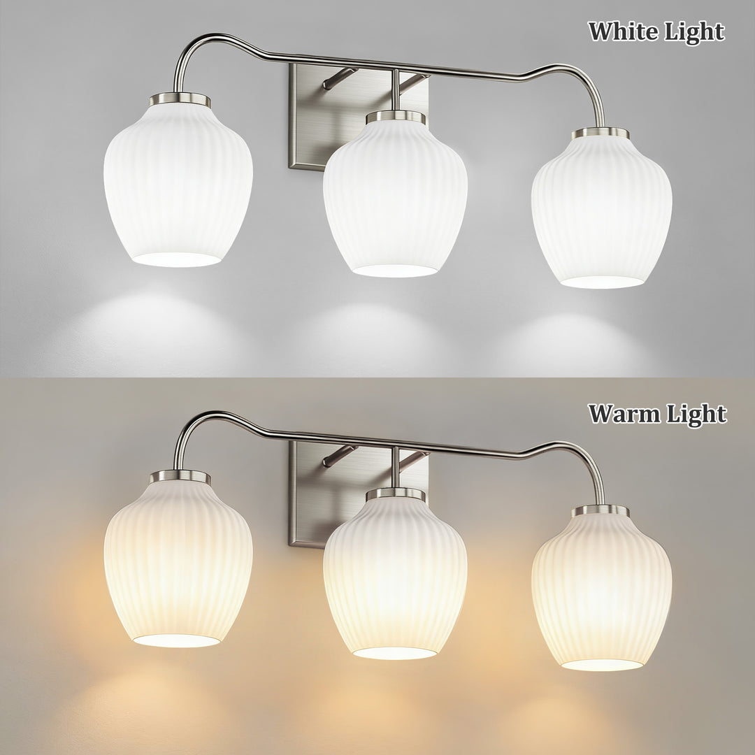 3-light 24''W Dimmable Black Wrought Iron Bathroom Vanity Lights with Frosted Milk White Shade #29037