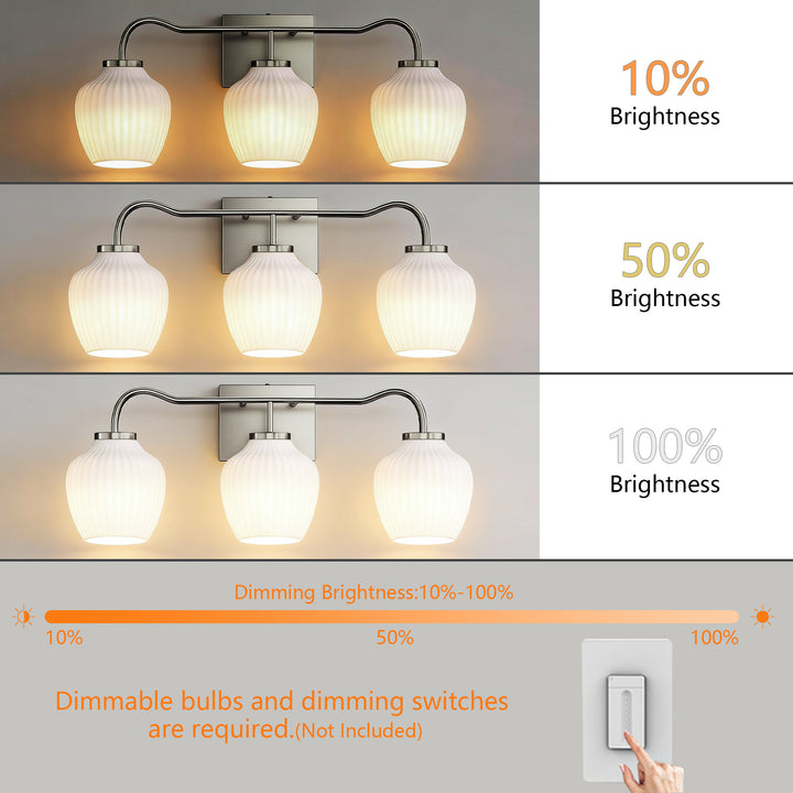 3-light 24''W Dimmable Black Wrought Iron Bathroom Vanity Lights with Frosted Milk White Shade #29037