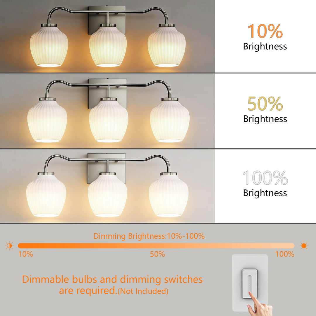 3-light 24''W Dimmable Black Wrought Iron Bathroom Vanity Lights with Frosted Milk White Shade #29037