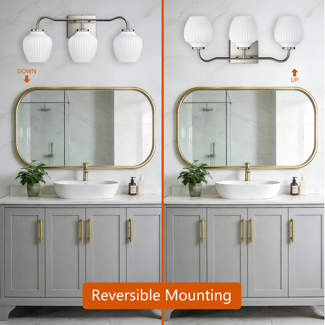 3-light 24''W Dimmable Black Wrought Iron Bathroom Vanity Lights with Frosted Milk White Shade #29037