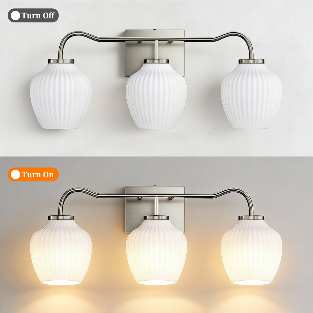 3-light 24''W Dimmable Black Wrought Iron Bathroom Vanity Lights with Frosted Milk White Shade #29037