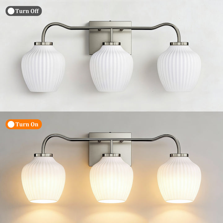 3-light 24''W Dimmable Black Wrought Iron Bathroom Vanity Lights with Frosted Milk White Shade #29037