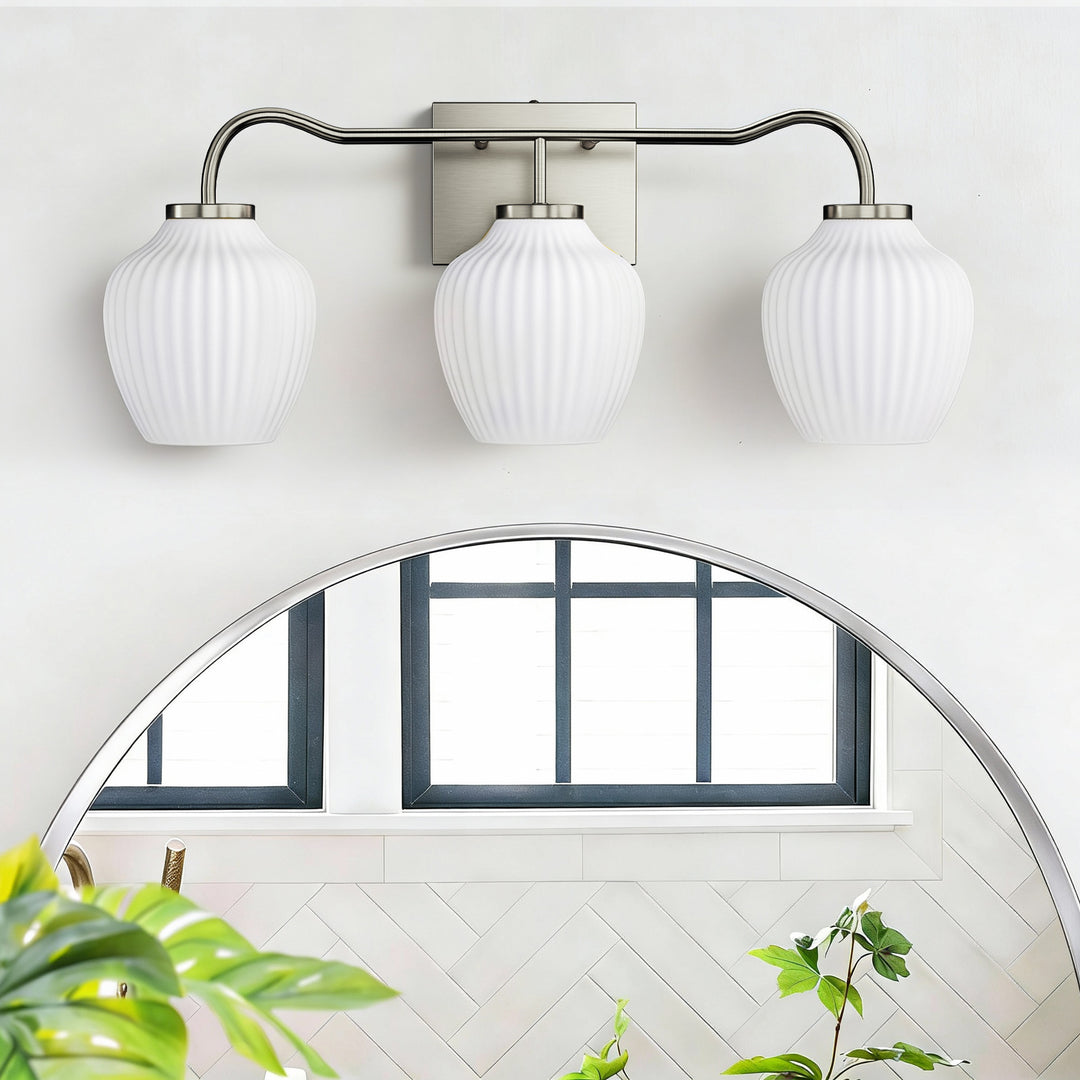 3-light 24''W Dimmable Black Wrought Iron Bathroom Vanity Lights with Frosted Milk White Shade #29037