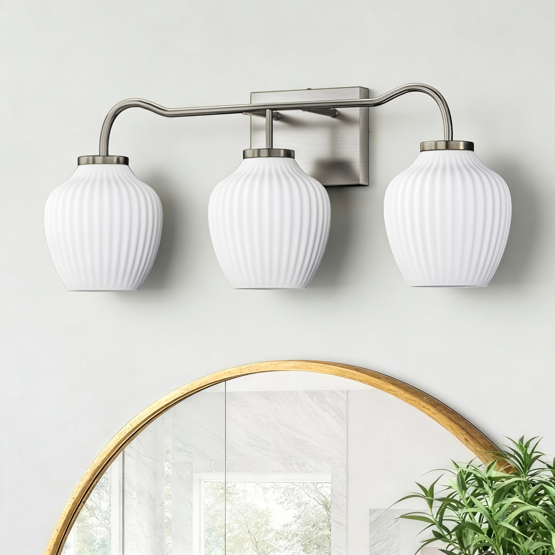 3-light 24''W Dimmable Black Wrought Iron Bathroom Vanity Lights with Frosted Milk White Shade #29037