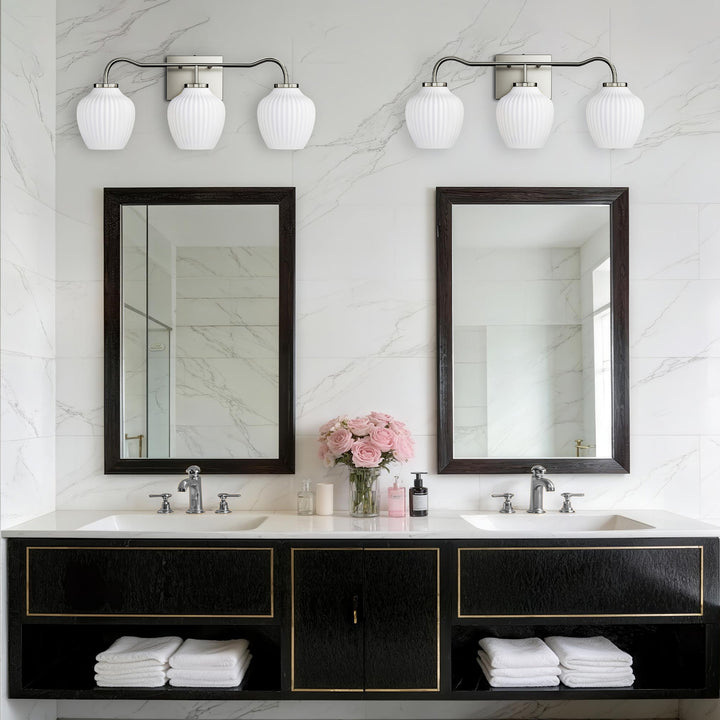 3-light 24''W Dimmable Black Wrought Iron Bathroom Vanity Lights with Frosted Milk White Shade #29037