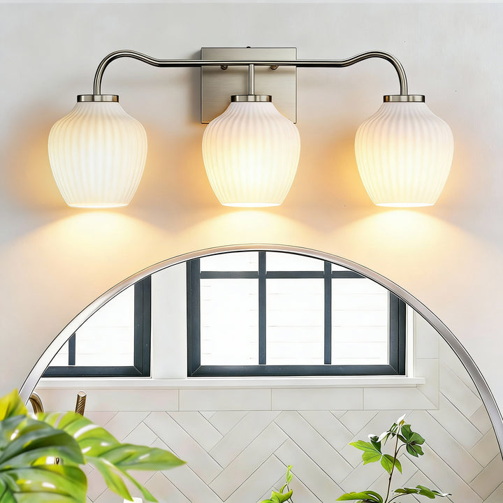 3-light 24''W Dimmable Black Wrought Iron Bathroom Vanity Lights with Frosted Milk White Shade #29037