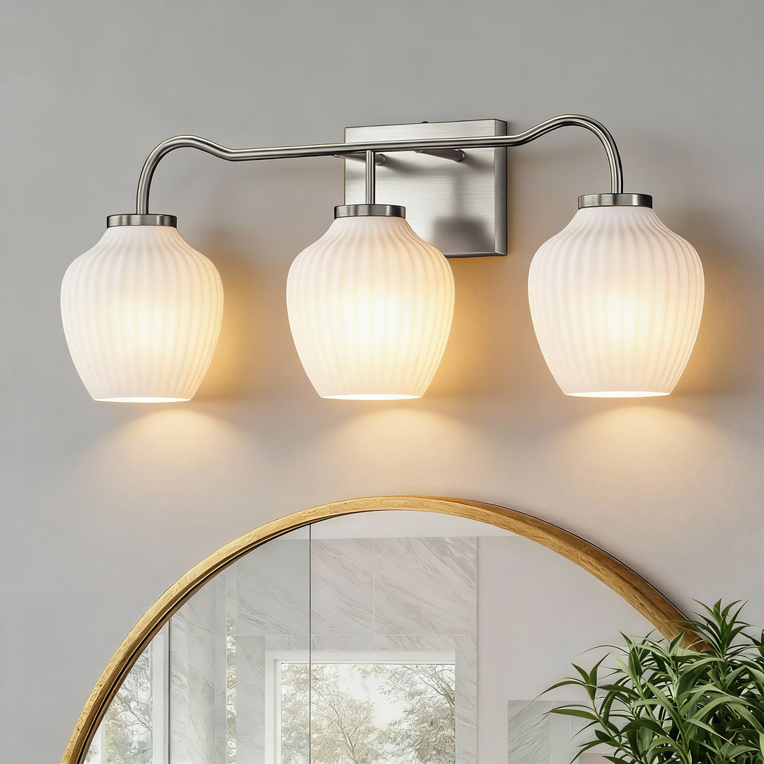 3-light 24''W Dimmable Black Wrought Iron Bathroom Vanity Lights with Frosted Milk White Shade #29037