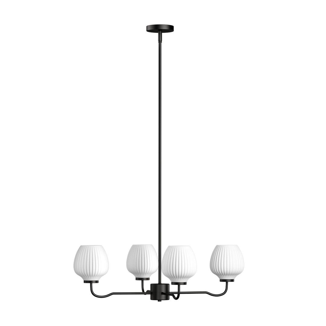 Ray 4-Light 30"W Brass/Black Modern Chandelier With Frosted Vase Glass Shade For Dining Room Or Kitchen Island #29037
