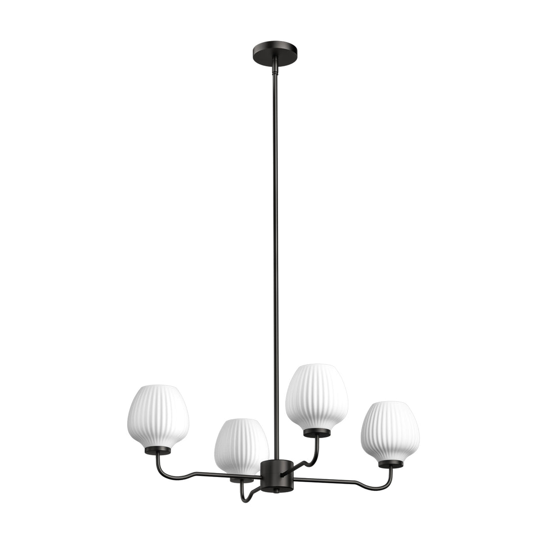 Ray 4-Light 30"W Brass/Black Modern Chandelier With Frosted Vase Glass Shade For Dining Room Or Kitchen Island #29037